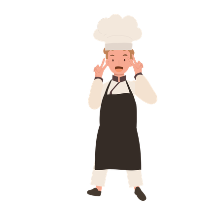 Young Chef with Peace Hand Sign  Illustration