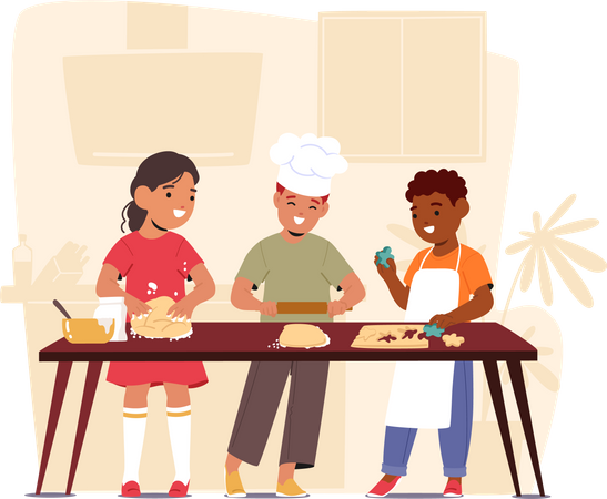 Young Chefs In Chef Uniforms Whipping Up Delicious Cookies  Illustration