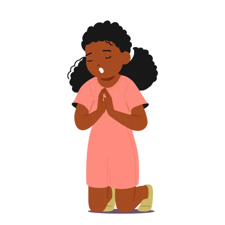 Young Child In Deep Prayer Little Black Girl Character Praying Showcasing Innocence And Devotion A Touching Representation Of Faith And Vulnerability Cartoon People Vector Illustration Illustration