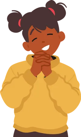Young Child In Quiet Devotion Hands Clasped And Eyes Closed Whispering A Heartfelt Prayer An Image Of Innocent Black Little Girl Character Seeking Solace In God Cartoon People Vector Illustration Illustration