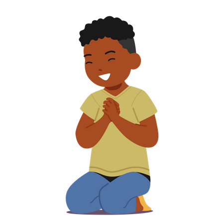 Young Child With Closed Eyes And Folded Hands  Illustration