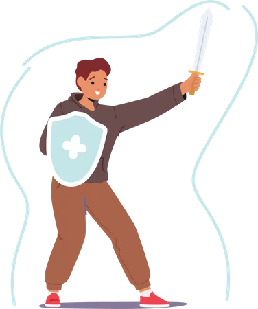 Young child with powerful immunity shield  Illustration