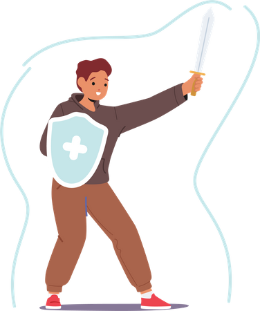 Young child with powerful immunity shield  Illustration