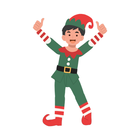 Young christmas elf boy is doing thumbs up  Illustration