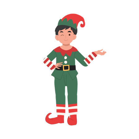 Young christmas elf boy is making introduction  Illustration