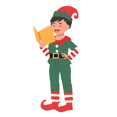 Young christmas elf boy is singing a song  Illustration