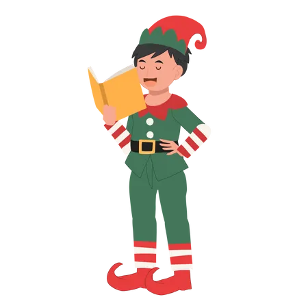 Young christmas elf boy is singing a song  Illustration