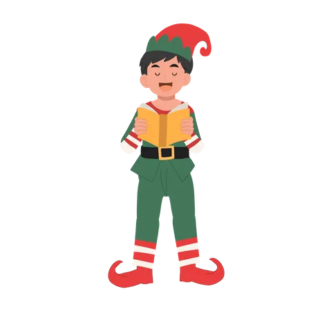 Young christmas elf boy  is singing a song  Illustration