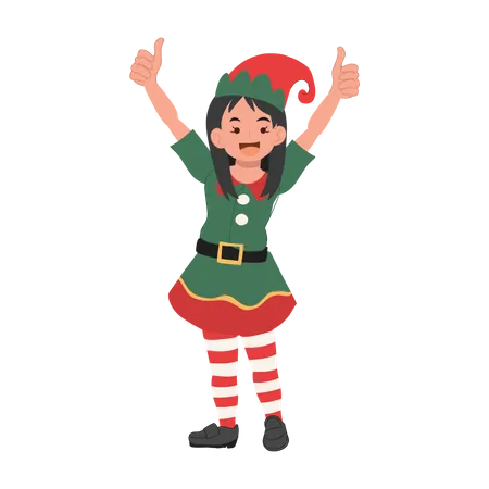 Young Christmas Elf Kid Is Doing Thumbs Up Vector Illustration Illustration