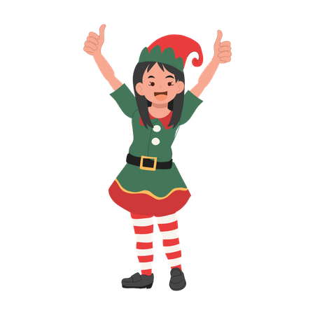 Young christmas elf girl is doing thumbs up  Illustration