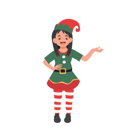 Young christmas elf girl is making introduction  Illustration