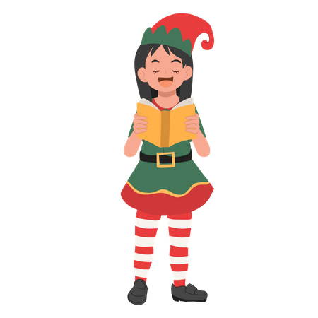 Young christmas elf girl is singing song  Illustration