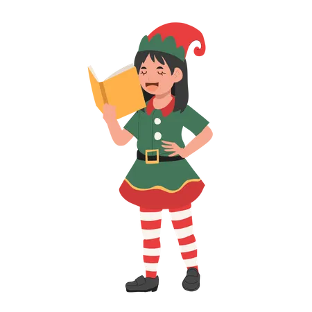 Young christmas elf girl is singing song  Illustration