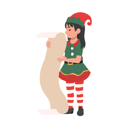 Young christmas elf girl with list of gifts Illustration