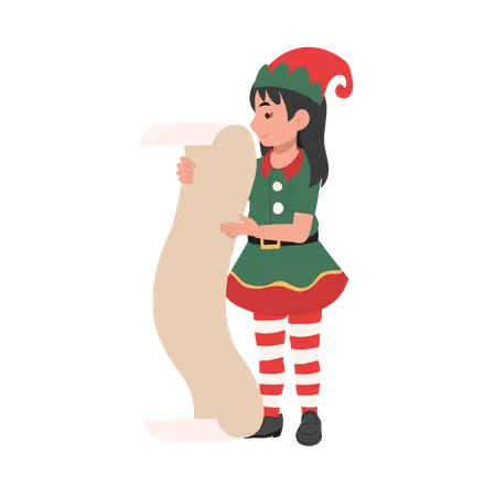 Young christmas elf girl with list of gifts  Illustration