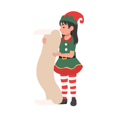 Young christmas elf girl with list of gifts  Illustration