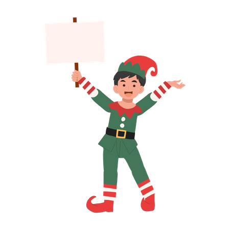 Young christmas elf kid is showing signboard  Illustration