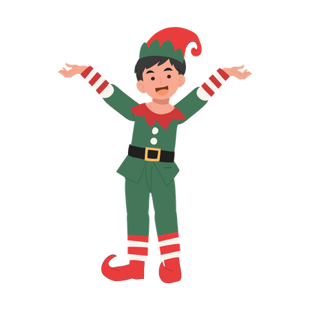 Young christmas elf kid is showing something  Illustration