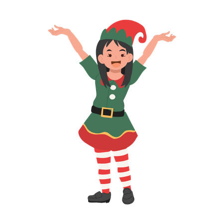 Young christmas elf kid is showing something  Illustration