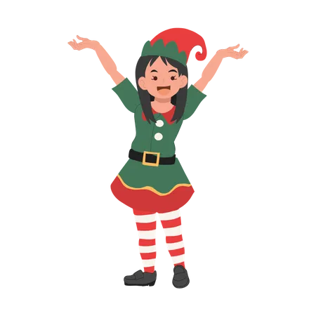 Young christmas elf kid is showing something  Illustration