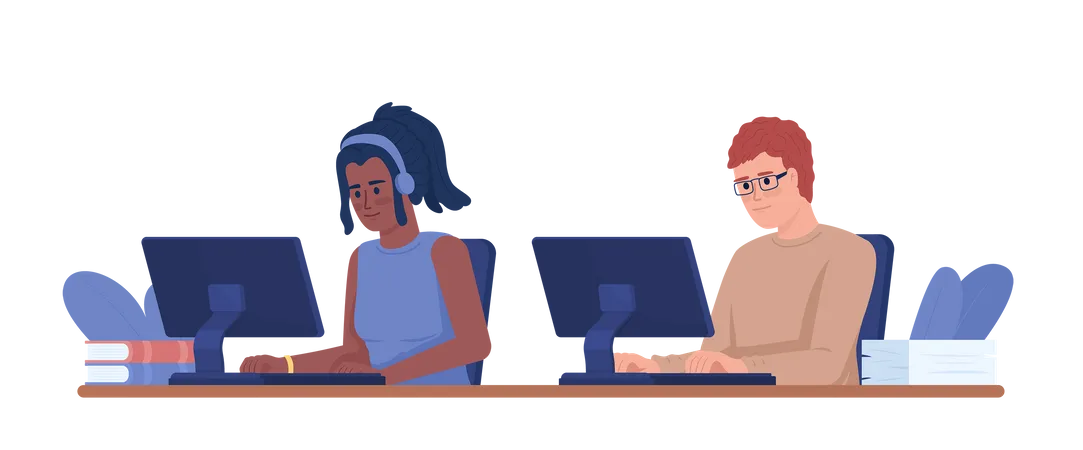 Young colleagues using coworking spaces  Illustration