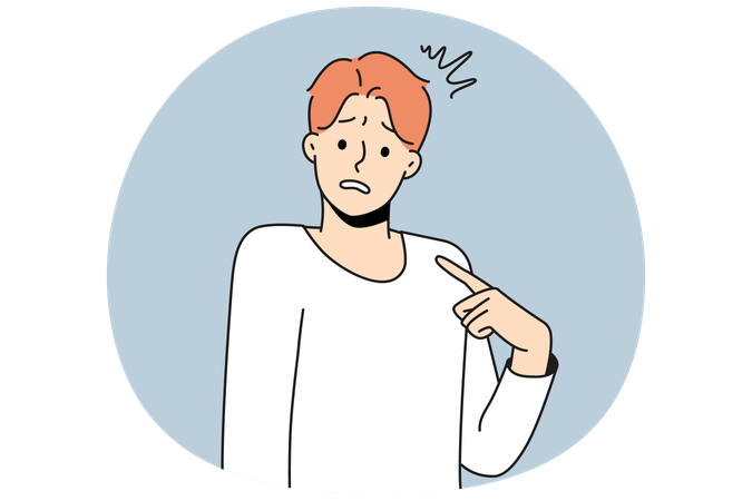 Young confused man pointing at himself feel insecure and frustrated  Illustration