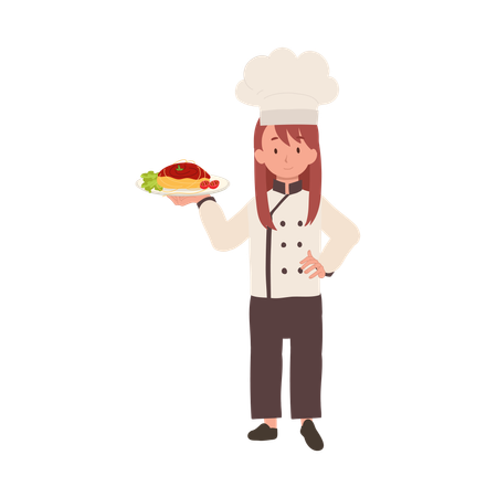 Young Cook in Chef Hat Prepares Delicious Spaghetti  Illustration