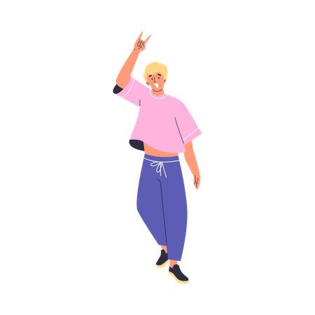 Young cool man showing sign of horns gesture with his hand  Illustration