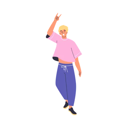 Young cool man showing sign of horns gesture with his hand  Illustration