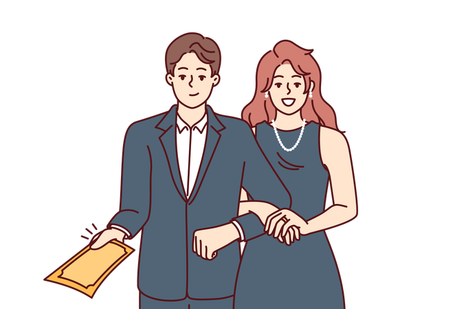 Young couple are invited in formal meeting  Illustration