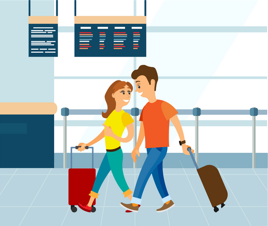 Young couple at airpot  Illustration
