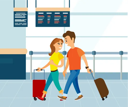 Young couple at airpot  Illustration