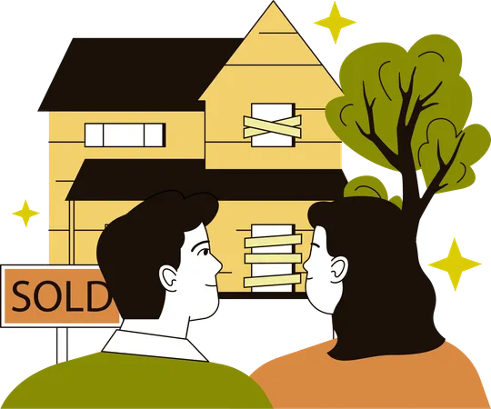 Young couple buy old house  Illustration