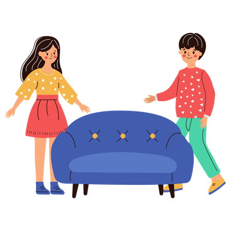 Young couple buying sofa for home  Illustration