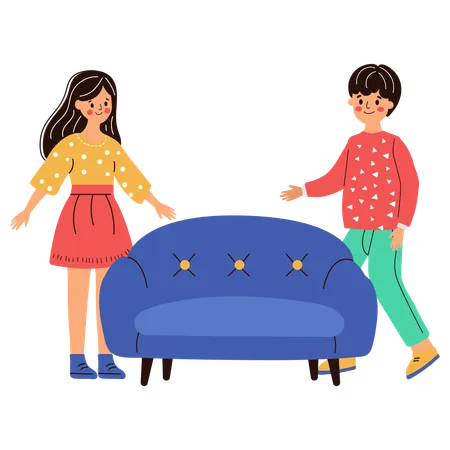 Young couple buying sofa for home  Illustration