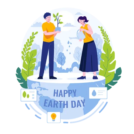 Young couple celebrate earth day  Illustration