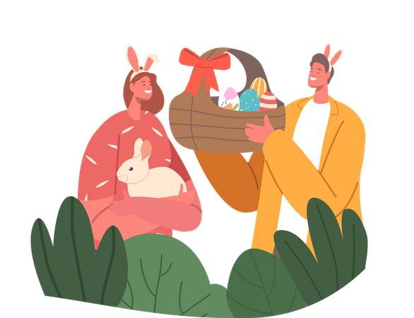 Young Couple Celebrate Easter  Illustration