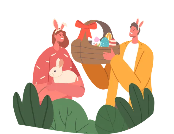 Young Couple Celebrate Easter  Illustration