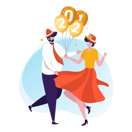 Young couple celebrating new year 2021 Illustration