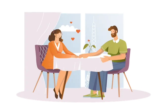 Young couple celebrating Valentine Day in restaurant  Illustration