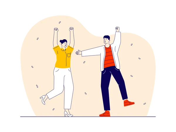 Young couple celebrating winning  Illustration