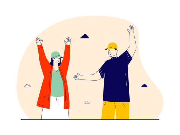 Young couple celebrating winning  Illustration