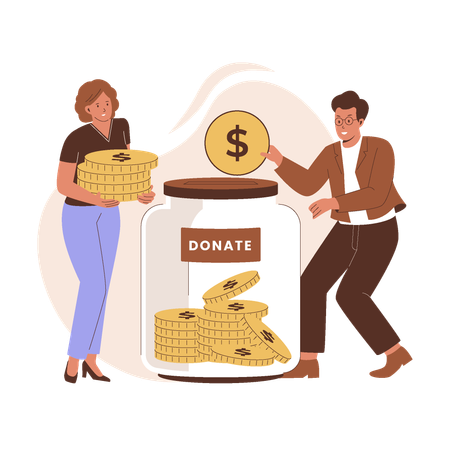 Young couple collecting Charity donation funding  Illustration