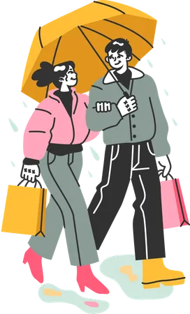 Young couple come back from shopping  Illustration