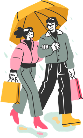 Young couple come back from shopping  Illustration