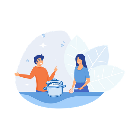 Young couple cooking together  Illustration