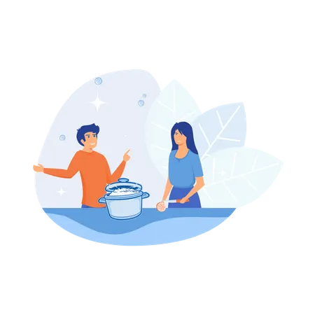 Young couple cooking together  Illustration