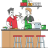 couple cooking together on kitchen illustration free download