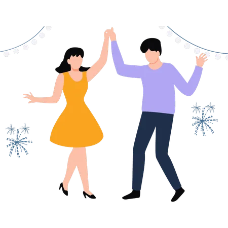 The Couple Is Dancing At The Party Illustration