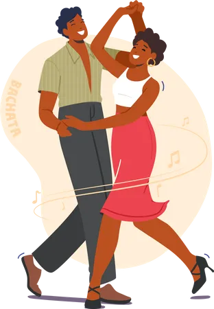 Young Couple Dancing Bachata Dance Illustration